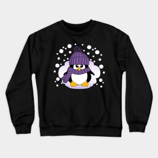 Christmas Penguin with Purple Hat and Scarf Crewneck Sweatshirt